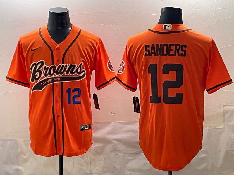 Men 2025 Cleveland Browns 12 Sanders Orange Joint Name Nike Limited NFL Jersey style 6